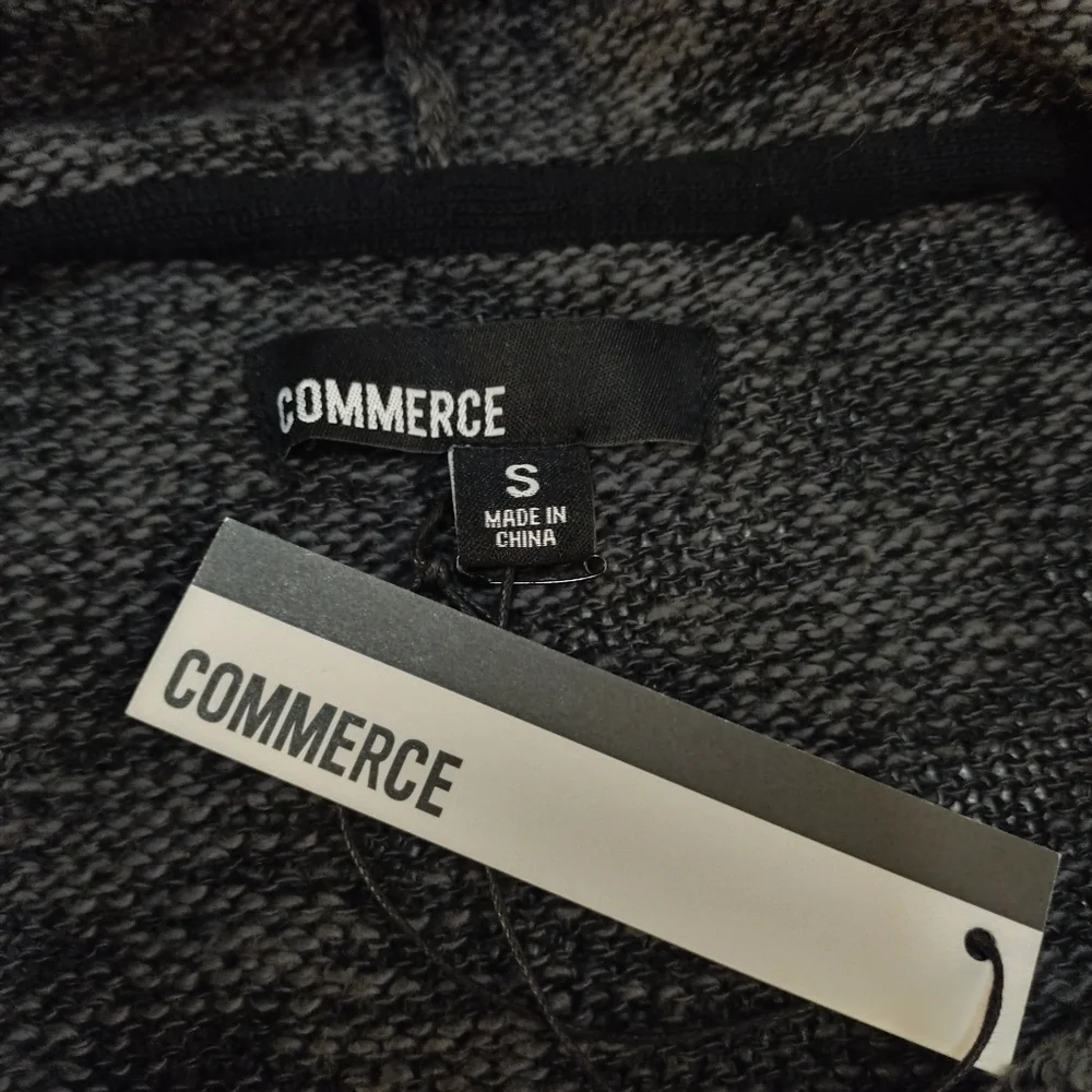 Commerce Men's Black Gray Hooded Longsleeve Sweater Size Small NWT